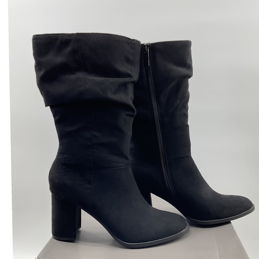 Style&co Women Black Slouchy Mid Calf Block Heel Boots 10021634200 Size 8M